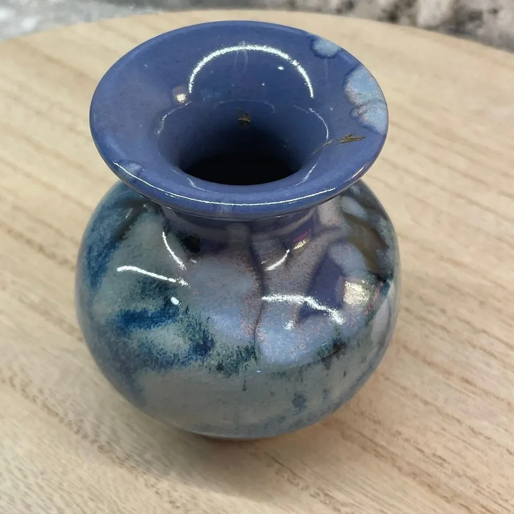 Vintage Signed Miniature Glazed Ceramic Vase - Studio Pottery - Small 3.5 Inch